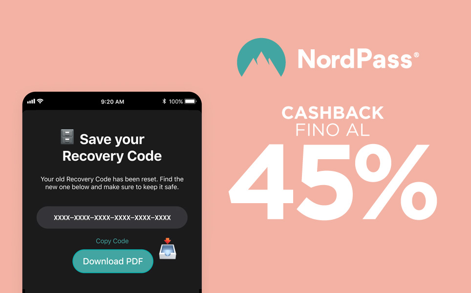 Fino al 45% di Cashback su NordPass